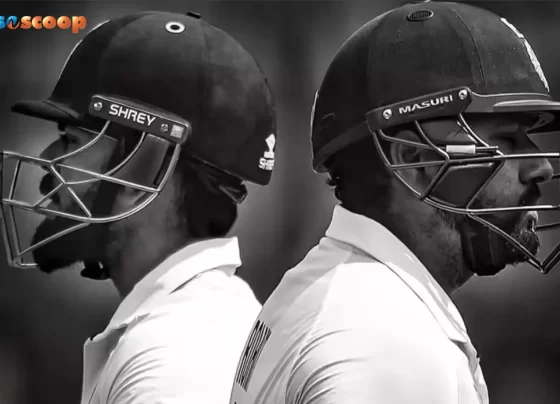 Virat Kohli and Rohit Sharma walk off together after their final Test